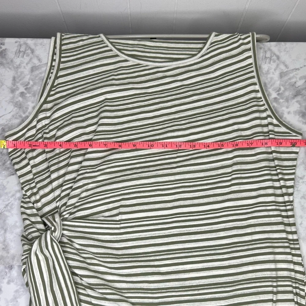 Cotton Striped faux wrap Side Tie green sleeveless Midi Shift Dress 2x petite - Picture 3 of 7